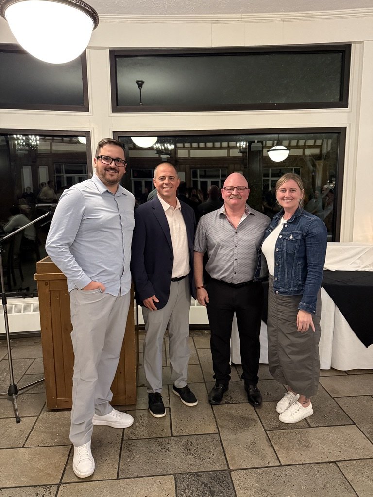 Dan Zamfir and Kelli Nicholson of OSRC with Chief Jay Plato and Deputy Chief Darren Trostenko at the Niagara-on-the-Lake Firefighter Appreciation Night